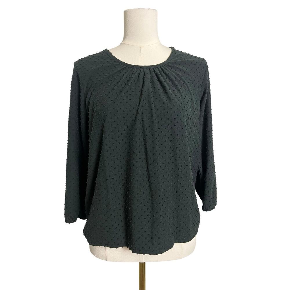 J.Crew Blouse Womens Medium Black Swiss Dot 3/4 Sleeve Round Neck Pullover Top